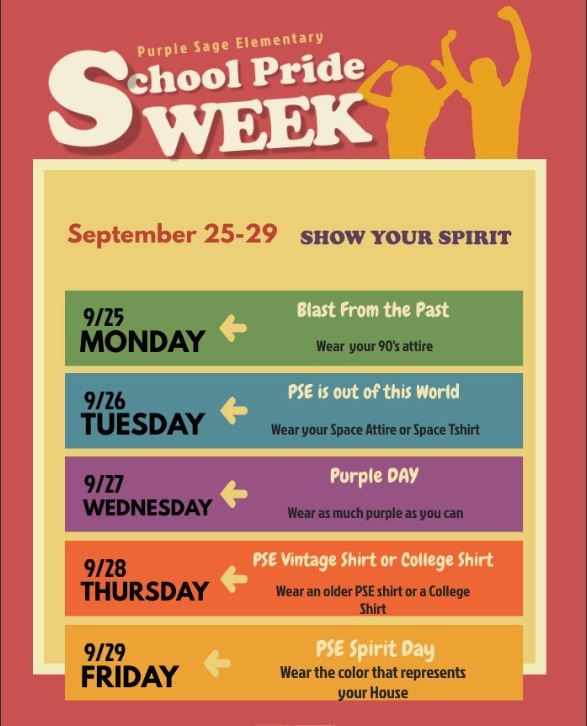  School Pride Week Sept. 25-29